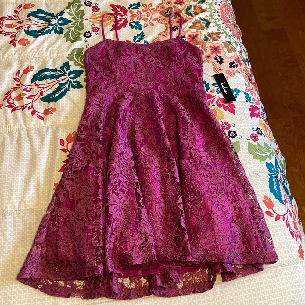 Lulus Size Small Lace Skater Dress Pink/Purple New With Tags